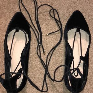 Black velvet tie up sandals